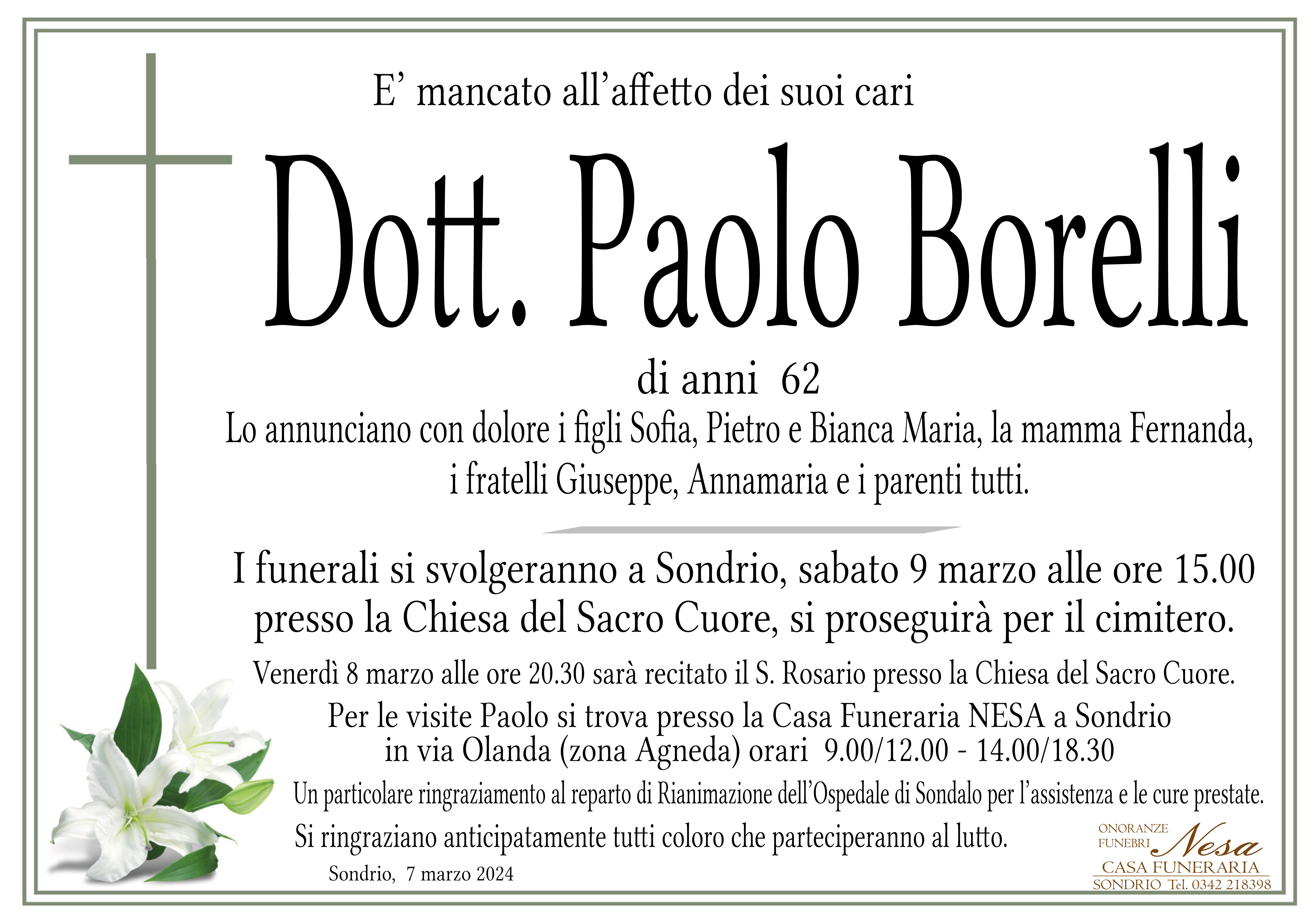 Necrologio Paolo Borelli